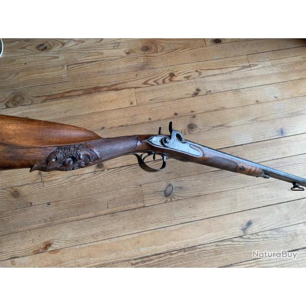 Magnifique fusil percussion poudre noire gravure t�te de sanglier