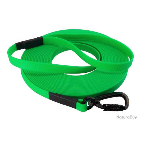 Longe BIOTHANE Twist-Lock 16 mm Vert fluo 15 m AVEC poigne
