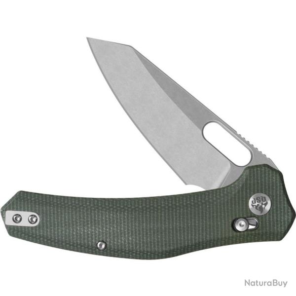 Couteau QSP Emu Glyde Lock Lame Wharncliffe Sw Acier 14C28N Manche Micarta Green IKBS QS164B1