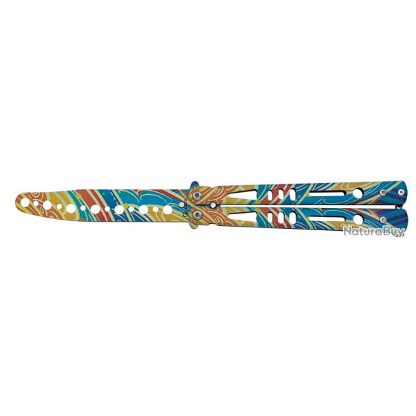 Couteau papillon 3D D'entrainement motifs hippie  lame de 9.30 cm