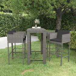 bar de jardin 5 pcs et coussins R&eacute;sine tress&eacute;e Gris