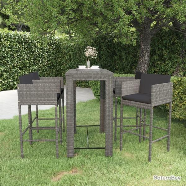 bar de jardin 5 pcs et coussins R�sine tress�e Gris