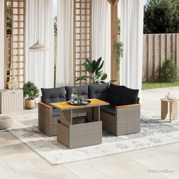 Salon de jardin 5 pcs avec coussins gris r�sine tress�e