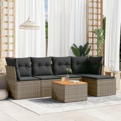 Salon de jardin 6 pcs avec coussins gris r&eacute;sine tress&eacute;e