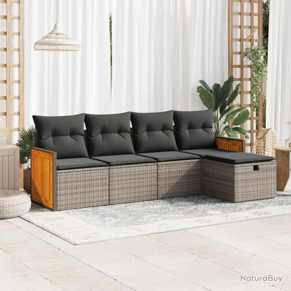 Salon de jardin 5 pcs avec coussins gris r�sine tress�e