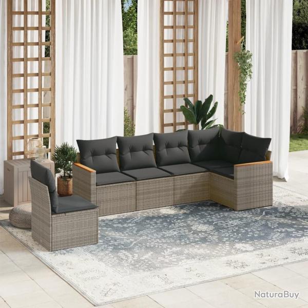 Salon de jardin 6 pcs avec coussins gris r�sine tress�e