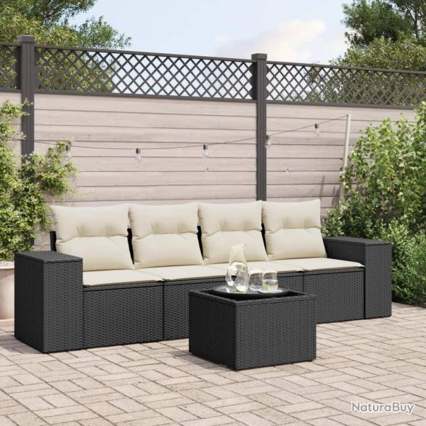 Salon de jardin 5 pcs avec coussins noir rsine tresse alsavelo