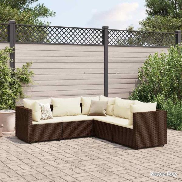 Salon de jardin 5 pcs avec coussins Marron R�sine tress�e alsavelo