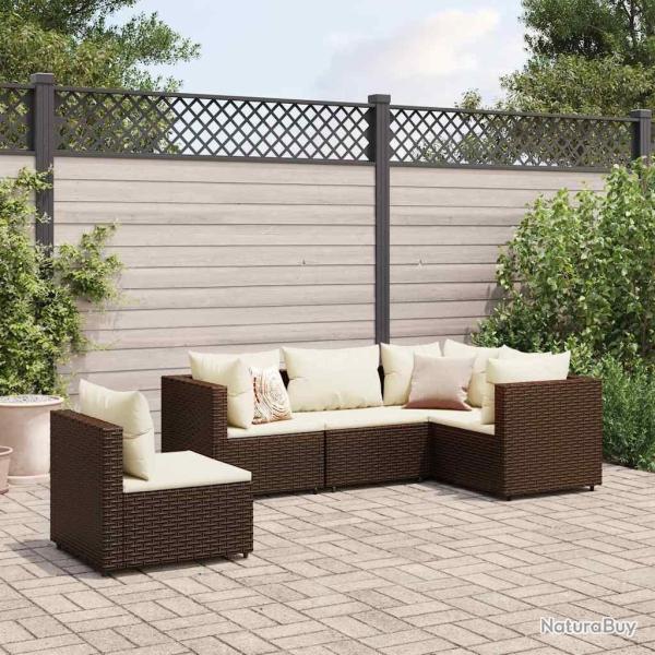 Salon de jardin 5 pcs avec coussins Marron R�sine tress�e alsavelo