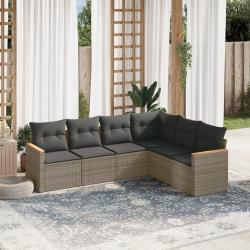 Salon de jardin 6 pcs avec coussins gris r&eacute;sine tress&eacute;e