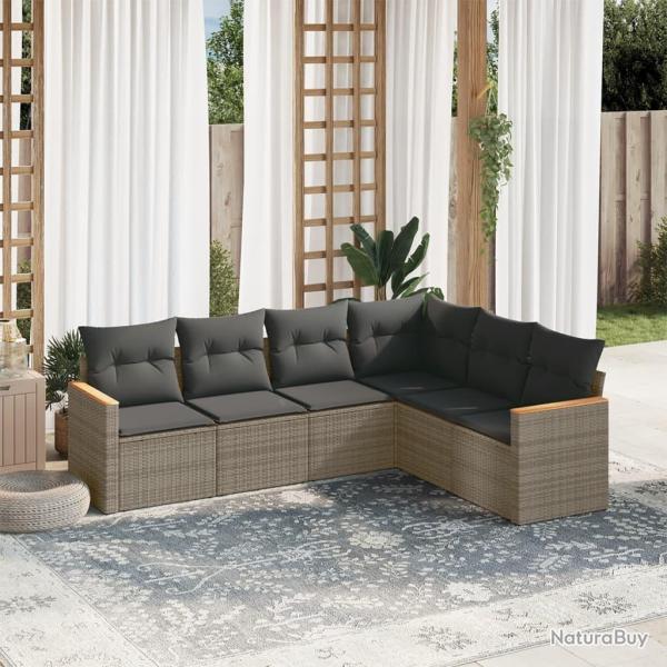 Salon de jardin 6 pcs avec coussins gris r�sine tress�e
