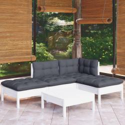 Salon de jardin 5 pcs avec coussins blanc bois de pin alsavelo
