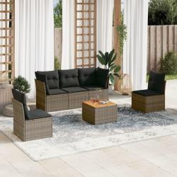 Salon de jardin 6 pcs avec coussins gris r&eacute;sine tress&eacute;e