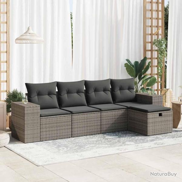 Salon de jardin 5 pcs avec coussins gris r�sine tress�e