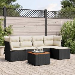 Salon de jardin 6 pcs avec coussins noir r&eacute;sine tress&eacute;e