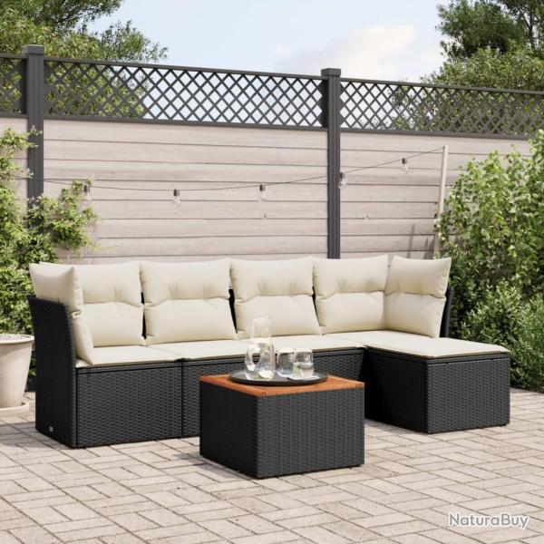 Salon de jardin 6 pcs avec coussins noir r�sine tress�e