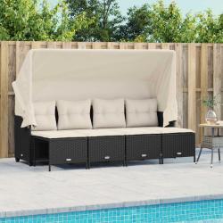 Salon de jardin 5 pcs avec coussins noir r&eacute;sine tress&eacute;e