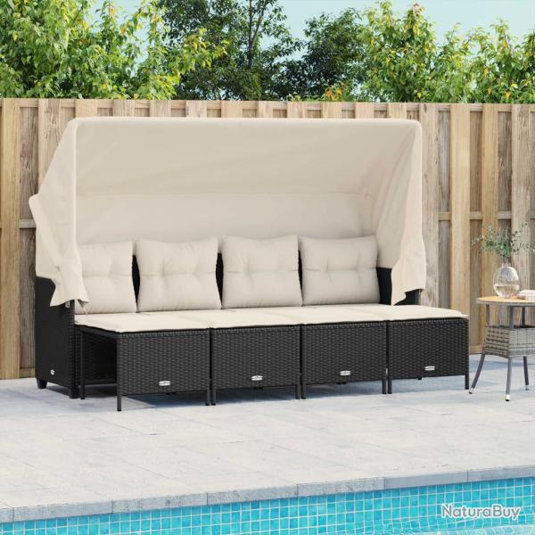 Salon de jardin 5 pcs avec coussins noir r�sine tress�e