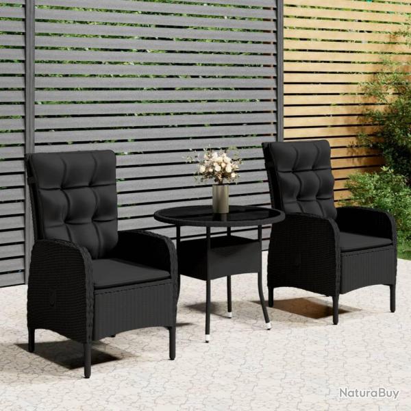 bistro de jardin 3 pcs Rsine tresse Noir alsavelo