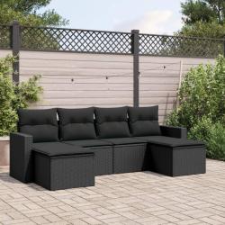Salon de jardin 6 pcs avec coussins noir r&eacute;sine tress&eacute;e