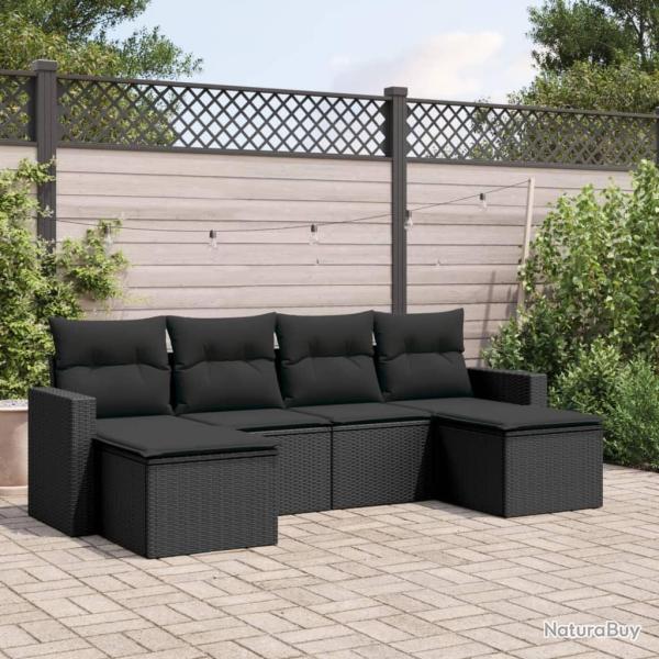 Salon de jardin 6 pcs avec coussins noir r�sine tress�e