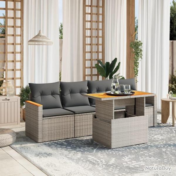 Salon de jardin 5 pcs avec coussins gris r�sine tress�e