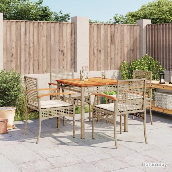 Ensemble � manger de jardin avec coussins 5pcs Beige poly rotin