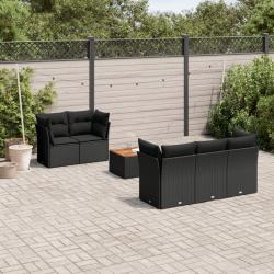 Salon de jardin 6 pcs avec coussins noir r&eacute;sine tress&eacute;e