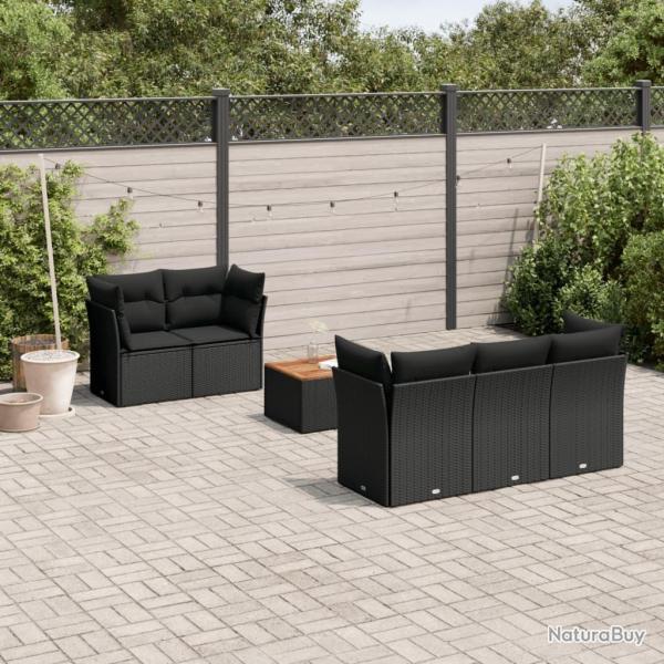 Salon de jardin 6 pcs avec coussins noir r�sine tress�e