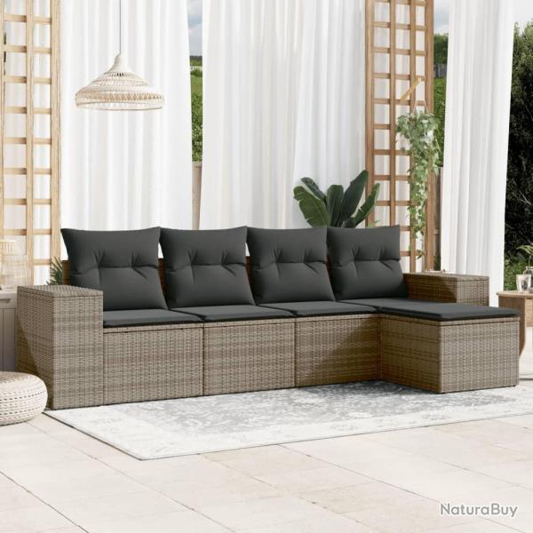 Salon de jardin 5 pcs avec coussins gris r�sine tress�e