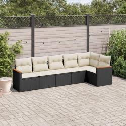 Salon de jardin 6 pcs avec coussins noir r&eacute;sine tress&eacute;e
