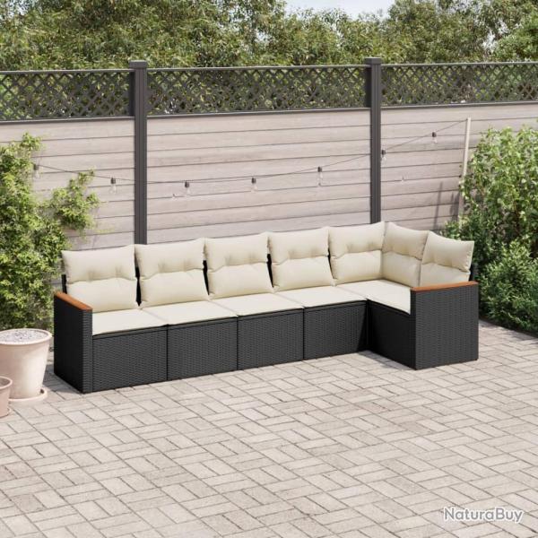 Salon de jardin 6 pcs avec coussins noir r�sine tress�e