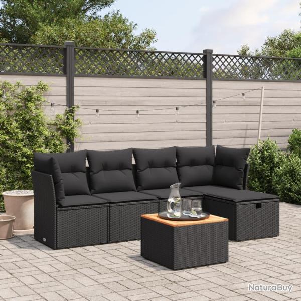 Salon de jardin 6 pcs avec coussins noir r�sine tress�e