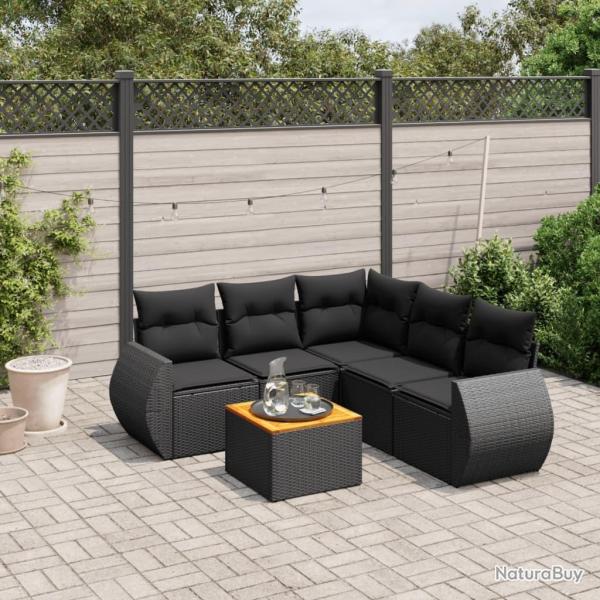Salon de jardin 6 pcs avec coussins noir r�sine tress�e alsavelo