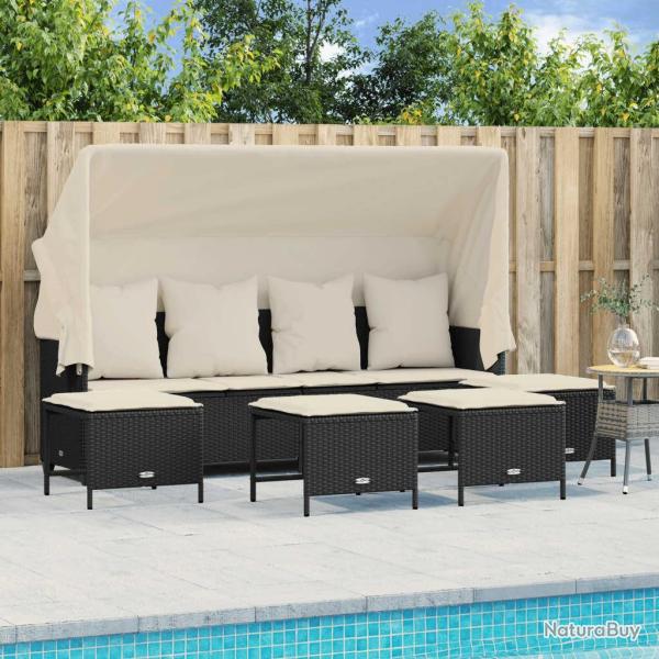Salon de jardin 5 pcs avec coussins noir r�sine tress�e