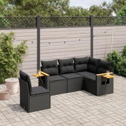 Salon de jardin 5 pcs avec coussins noir r&eacute;sine tress&eacute;e