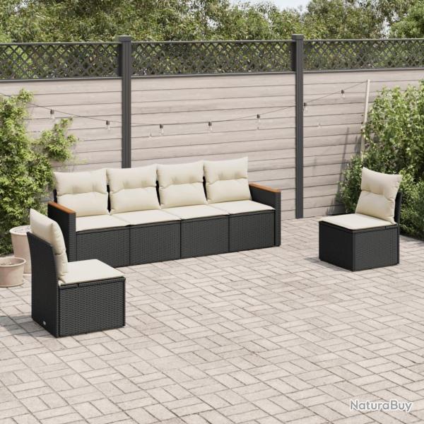 Salon de jardin 6 pcs avec coussins noir r�sine tress�e