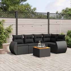 Salon de jardin 6 pcs avec coussins noir r&eacute;sine tress&eacute;e alsavelo