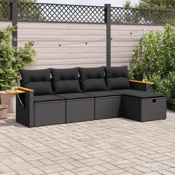 Salon de jardin 5 pcs avec coussins noir r�sine tress�e