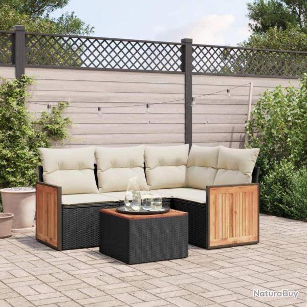Salon de jardin 5 pcs avec coussins noir r�sine tress�e