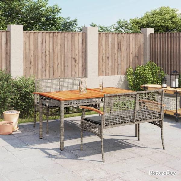 Ensemble � manger de jardin 3 pcs coussins gris r�sine tress�e
