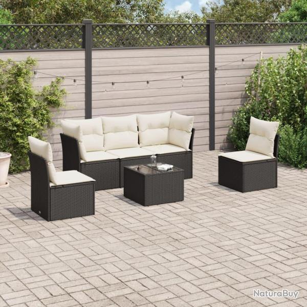 Salon de jardin 6 pcs avec coussins noir r�sine tress�e
