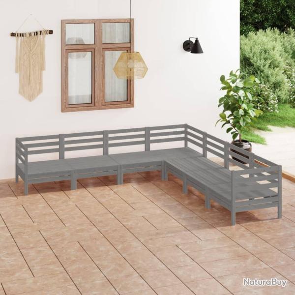 Salon de jardin 7 pcs Bois de pin massif Gris alsavelo