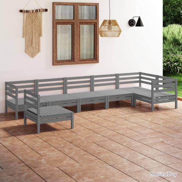 Salon de jardin 7 pcs Bois de pin massif Gris alsavelo