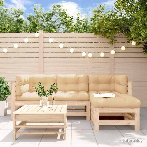 Salon de jardin 5 pcs avec coussins bois massif alsavelo