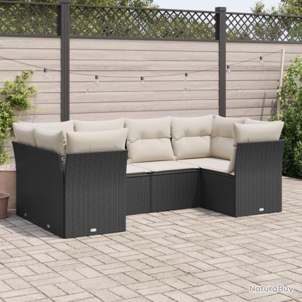Salon de jardin 6 pcs avec coussins noir r�sine tress�e
