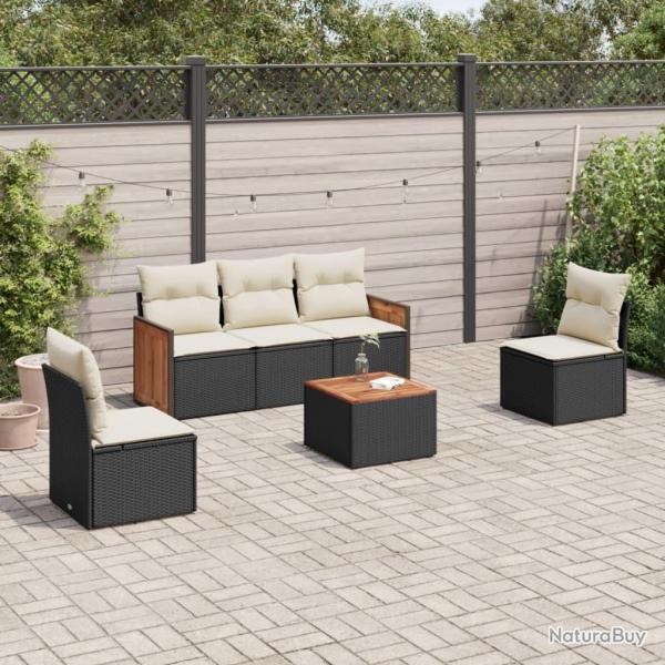 Salon de jardin 6 pcs avec coussins noir r�sine tress�e