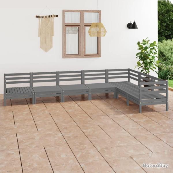 Salon de jardin 7 pcs Bois de pin massif Gris alsavelo