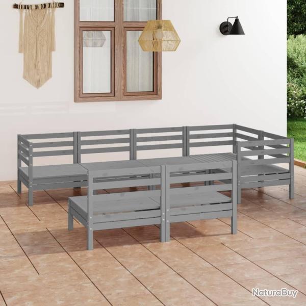 Salon de jardin 7 pcs Bois de pin massif Gris alsavelo