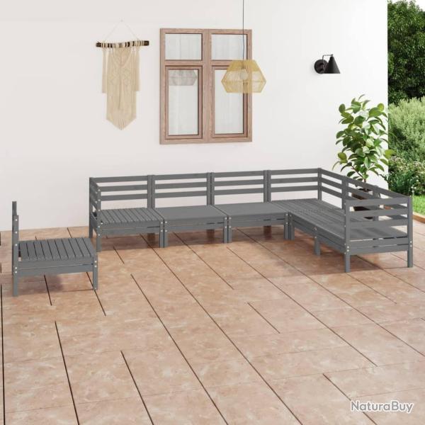 Salon de jardin 7 pcs Bois de pin massif Gris alsavelo